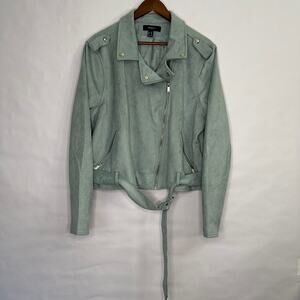 NWOT Forever 21+ Size 2X Mint Blue-Green Faux Suede Motor Jacket